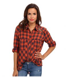 Free People Plaid Lace Up Button-Down Denim Combo at 6pm