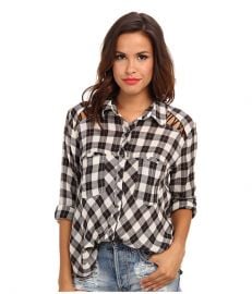 Free People Plaid Lace Up Button-Down Ivory Combo at 6pm