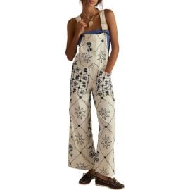 Free People Rising Sun Embroidered Wide Leg Overalls at Nordstrom