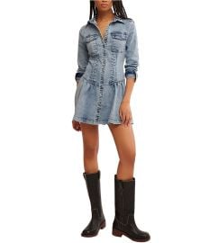 Free People Roadhouse Denim Point Collar 34 Sleeve Button Down Mini Dress Dillardx27s at Dillards