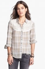 Free People Saddle Up Lace Yoke Plaid Shirt at Nordstrom