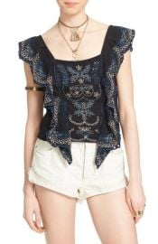 Free People Shake Baby Shake Embroidered Ruffle Top in Black at Nordstrom