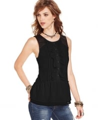 Free People Sleeveless Scoop-Neck Tuxedo Top in black at Macys