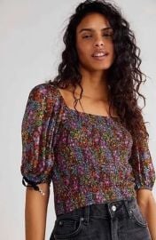 Free People Smocked Puff Sleeve Cropped Blouse at Nordstrom Rack