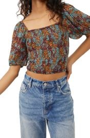 Free People Smocked Puff Sleeve Cropped Blouse at Nordstrom Rack