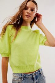 Free People Staycation Cashmere Pullover in Acid Green at Free People