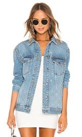 Free People Studded Denim Trucker Jacket in Blue from Revolve com at Revolve