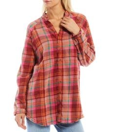 Free People Summer Daydream Long Cuff Sleeve Point Collar Plaid Button Front Soft Cotton Shirt  Dillardx27s at Dillards