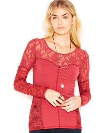 Free People Sweet Thang Long-Sleeve Cross-Back Lace-Paneled Top - Tops - Women - Macys at Macys