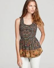 Free People Tank - Printed Smocked Chiffon at Bloomingdales