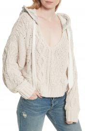 Free People Tierra Cable Knit Hoodie at Nordstrom