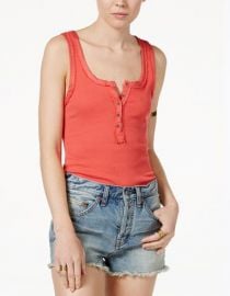 Free People Time Out Henley Tank Top in Coral at Macys