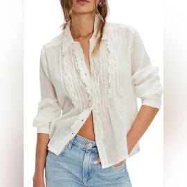 Free People Tops Free People Sheer White Button Down Shirt Poshmark at Poshmark