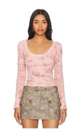 Free People X We The Free Clover Printed Thermal Top In Pink Combo at Revolve