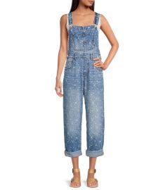 Free People Ziggy Square Neck Sleeveless Bleach Splatter Print Denim Cuffed Crop Overalls Dillardx27s at Dillards