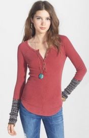 Free People and39Alpine Cuffand39 Knit Cuff Henley in Crimson at Nordstrom