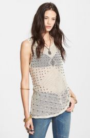 Free People and39Anjaniand39 Embellished Mesh andamp Linen Tank at Nordstrom