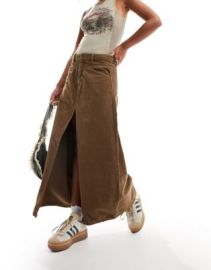 Free People cord midaxi skirt in chocolate at ASOS