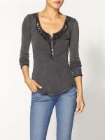 Free People crochet henley in charcoal at Piperlime at Piperlime