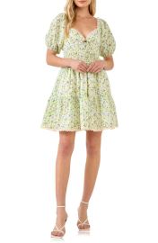 Free the Roses Puff Sleeve Floral Print Minidress in Green Multi Size Medium at Nordstrom