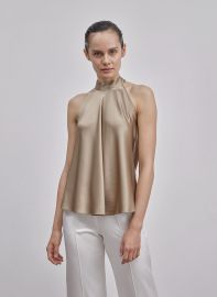 French Bow Halterneck Silk Top - at Silk Maison