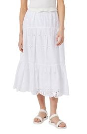 French Connection Abana Biton Eyelet Organic Cotton Midi Skirt in Linen White  at Nordstrom