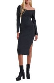 French Connection Lydia Crossover Long Sleeve Rib Midi Dress at Nordstrom