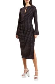 French Connection Paula Metallic Stripe Long Sleeve Midi Dress at Nordstrom