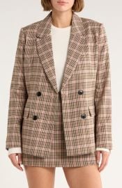 French Connection Plaid Double Breasted Blazer in Pink/Camel at Nordstrom Rack at Nordstrom Rack