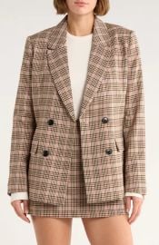French Connection Plaid Double Breasted Blazer in Pink/Camel at Nordstrom Rack at Nordstrom Rack