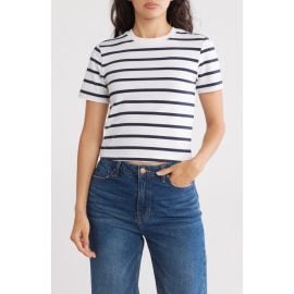 French Connection Rallie Stripe Crewneck Crop T-Shirt in Summer White- Stripe at Nordstrom Rack at Nordstrom Rack