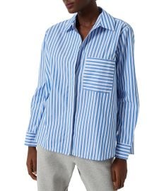 French Connection Stripe Print V-Neck Point Collar Long Sleeve Pop Over Oversized Shirt Dillardx27s at Dillards