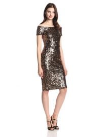 French Connection Womenand39s Cosmic Sparkle Cap-Sleeve Dress  in Tiger Gold at Amazon