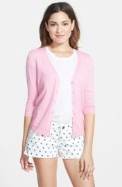 Frenchiand174 V-Neck Three-Quarter Sleeve Cardigan in pink at Nordstrom