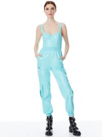 Frida Vegan Leather Bustier Cargo Jumpsuit In Aqua Blue Alice And Olivia at Alice and Olivia