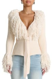 Fringe Tie Waist Chenille Cardigan at Nordstrom