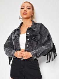 jacket fringe denim ripped trim shein crop wornontv