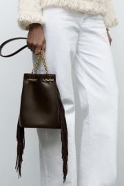Fringed Cylindrical Bucket Bag at Zara