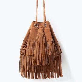 Fringed Suede Bucket Bag at Zara