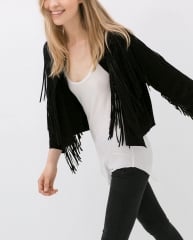 Fringed leather jacket at Zara