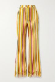 Fringed striped silk and cotton-blend straight-leg pants by Kenneth Ize at Net a Porter