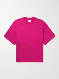 Fuchsia Logo-Embroidered Organic Cotton-Jersey T-Shirt AMI PARIS MR PORTER at Mr Porter