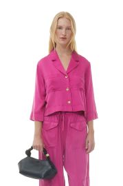 Fuchsia Red Pink Washed Satin Crop Shirt GANNI US at Ganni