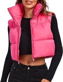 Fuinloth Women39s Padded Vest High Stand Collar Lightweight Zip Crop Puffer Gilet at Women39s Coats Shop at Amazon