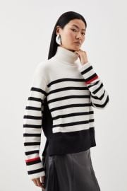 Funnel Neck Knit Striped Jumper at Karen Millen