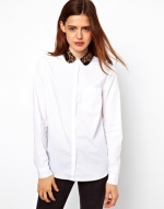 Fur trim collar shirt at Asos