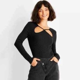 Future Collective Womenaposs Ribbed Cut Out Neck Bodysuit Black Size XXS eBay at eBay