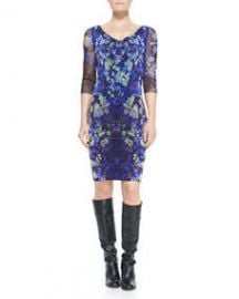 Fuzzi 34-Sleeve Floral Sheath Dress at Neiman Marcus