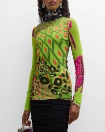 Fuzzi Abstract Print Turtleneck Tulle Shirt at Neiman Marcus