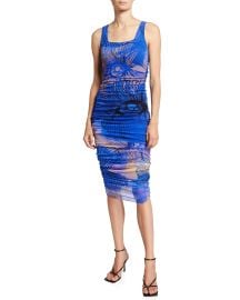 Fuzzi Big Floral Deco Square-Neck Ruched Dress at Neiman Marcus